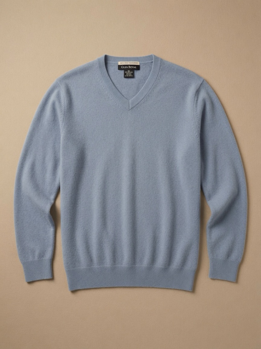 Men's Glen Royal Light Blue V-Neck 100% Cashmere Sweater XL